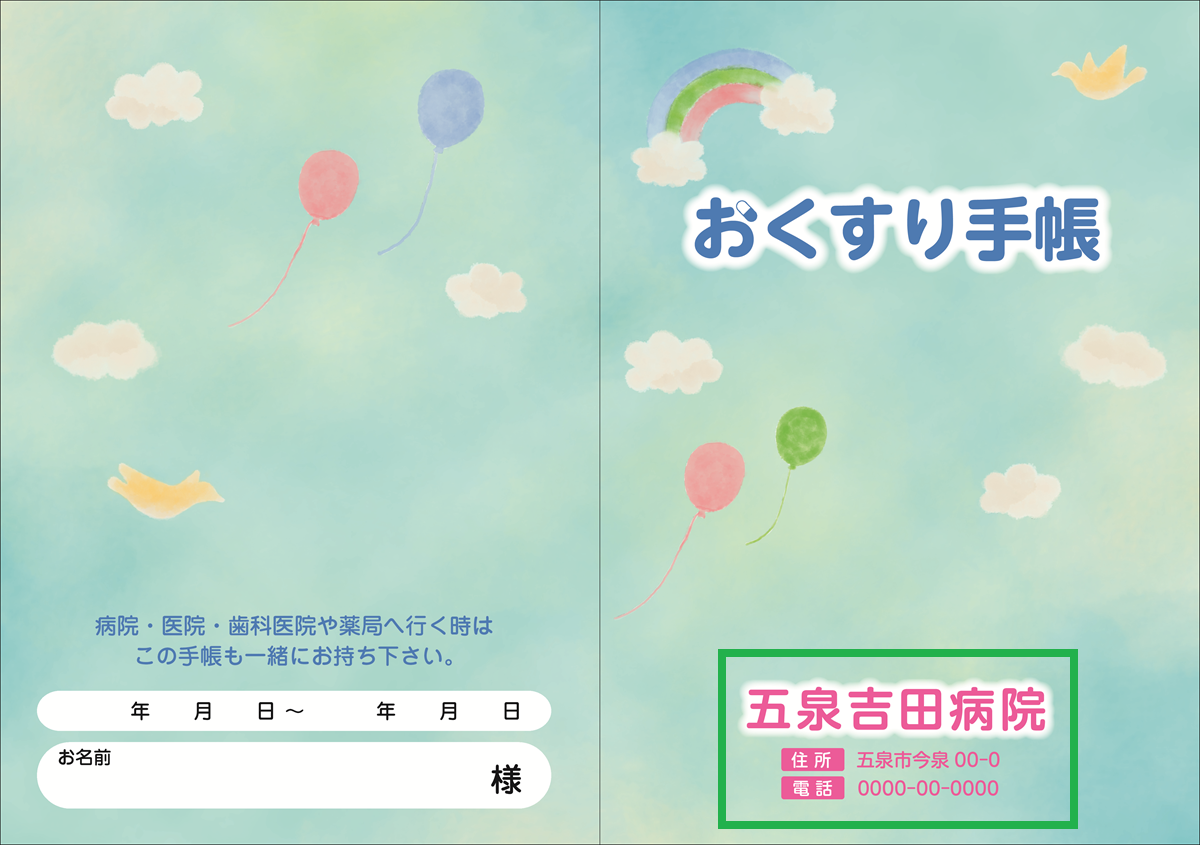 お薬手帳 【貴名入り】メルヘン 100冊入り